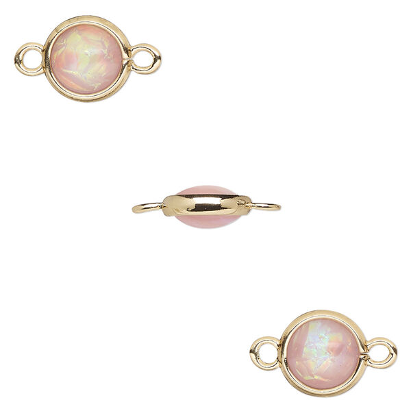 Link, Opalized Ice™, "opal" (resin) and gold-finished brass, light pink, 9.5mm double-sided round. Sold per pkg of 6. image number 0