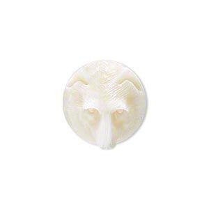 Embellishment, bone (bleached), white, 17-19mm hand-carved single-sided undrilled wolf head, Mohs hardness 2-1/2. Sold individually.