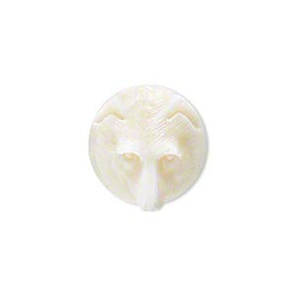 Embellishment, bone (bleached), white, 17-19mm hand-carved single-sided undrilled wolf head, Mohs hardness 2-1/2. Sold individually. image number 0