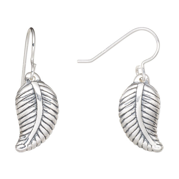 Earring, Create Compliments®, antiqued sterling silver, 32.5mm leaf with fishhook ear wire. Sold per pair. image number 0