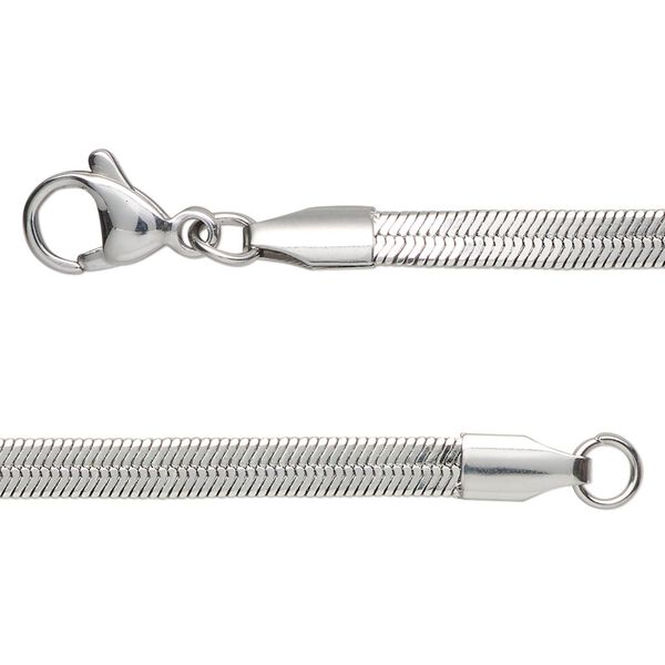 Chain, stainless steel, 4mm herringbone, 18 inches with lobster claw clasp. Sold individually. image number 0