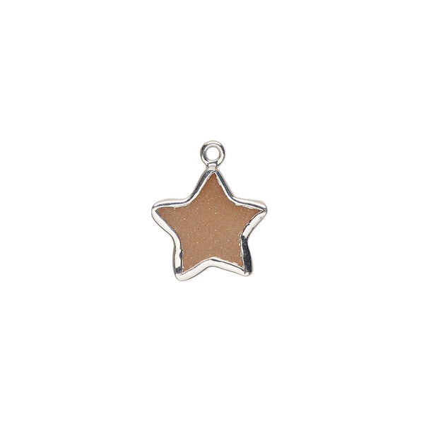 Drop sterling silver peach moonstone 1pk 12mm hand-cut flat double-sided star, natural image number 0