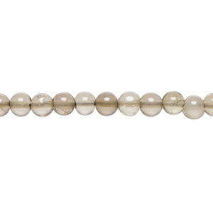 Smoky quartz 1pkg1, hand-cut round bead, 13 inch 4-5mm