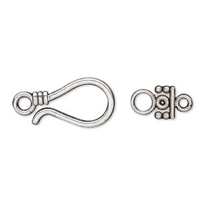 Clasp hook&eye 1pkg10 "pewter" (zinc alloy), 23x11mm, antique silver-finished 1-strand