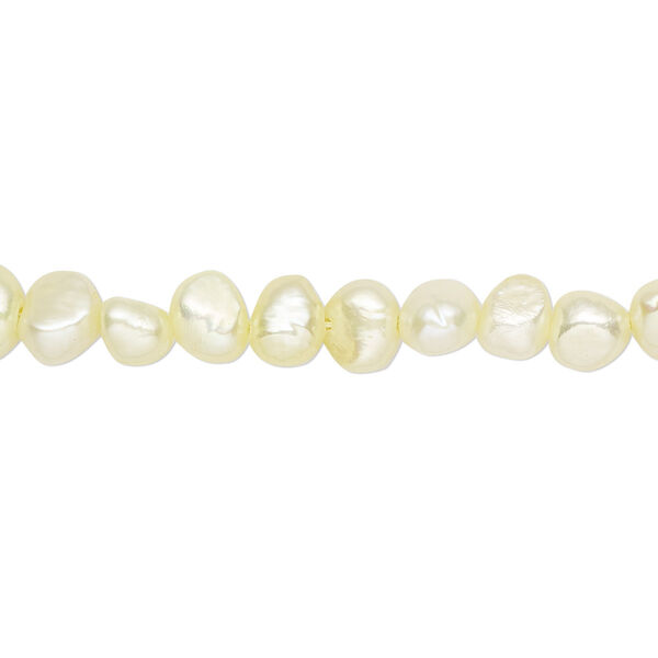 Pearl, cultured freshwater (dyed), yellow, 5-6mm flat-sided potato with 0.4-0.5mm hole, D grade, Mohs hardness 2-1/2 to 4. Sold per 15-inch strand. image number 0