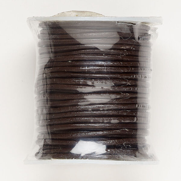 Cord, leather (dyed), brown, 3mm round. Sold per 25-yard spool. image number 0