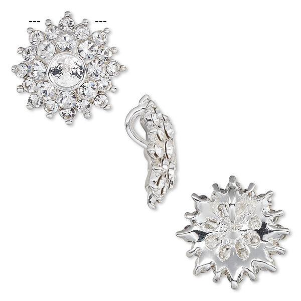 Pendant, Almost Instant Jewelry®, crystals and silver-plated "pewter" (zinc-based alloy), crystal clear, 16.5mm flower with PP32 or SS19 setting and hidden bail. Sold individually. image number 0