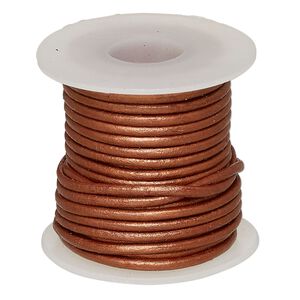 Cord, leather (coated), metallic brick red, 1.4-1.6mm round. Sold per 5-yard spool.