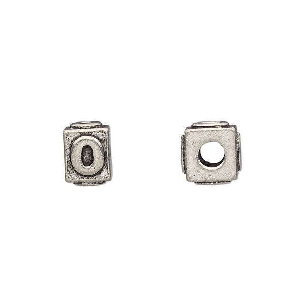 Bead, antiqued pewter (tin-based alloy), 8x6mm rectangle with number "0." Sold per pkg of 4. image number 0