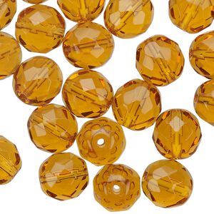 Bead 1pkg1 Czech fire-polished glass, 10mm faceted round, half-mass transparent honey