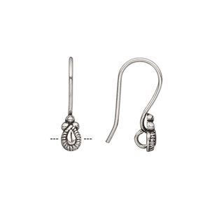 Ear wire fishhook 1pkg20 antique silver-plated, 22mm / 8x4mm teardrop / open loop, 18 gauge copper 10 pair
