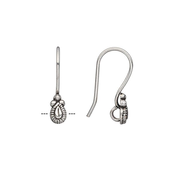 Ear wire fishhook 1pkg20 antique silver-plated, 22mm / 8x4mm teardrop / open loop, 18 gauge copper 10 pair image number 0