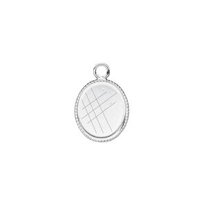 Drop, silver-plated brass, 13x11mm oval with beaded edge and 12x10mm oval bezel cup setting. Sold per pkg of 12.