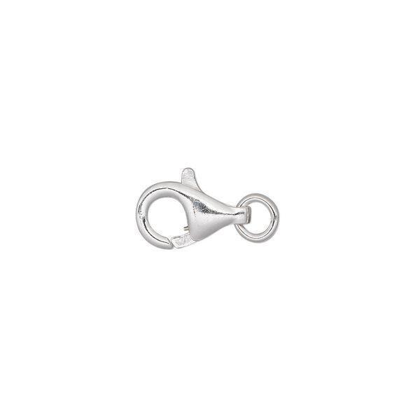 Clasp, lobster claw, sterling silver and steel, 12x7mm with jump ring. Sold individually. image number 0