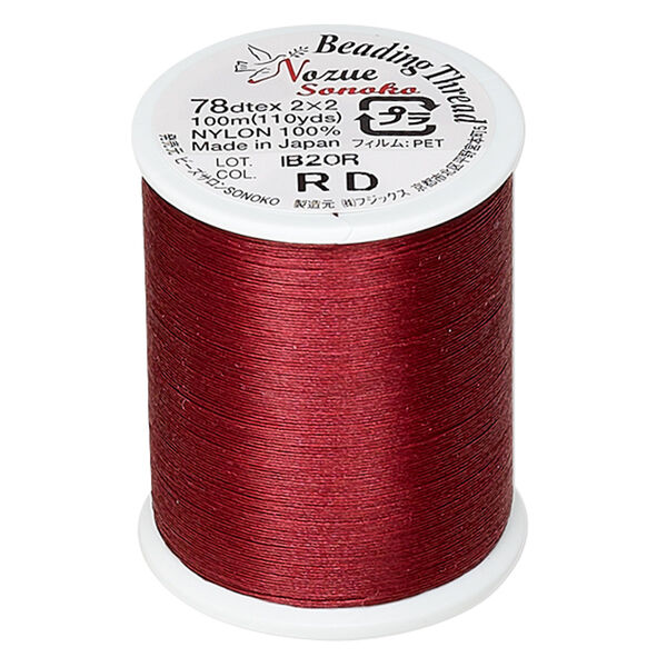 Thread, Nozue Sonoko, nylon, red, 0.29mm diameter, 8-pound test. Sold per 110-yard spool. image number 0
