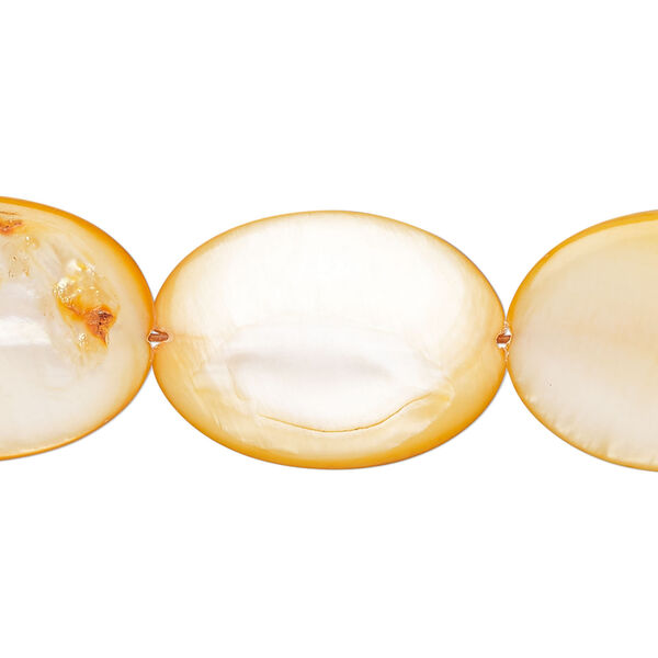 Mother-of-pearl shell 1pkg1, puffed oval bead 15 inch orange 24x17mm-25x18mm image number 0