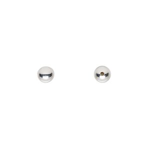 Bead end, silver-plated brass, 5mm half-drilled round. Sold per pkg of 10.