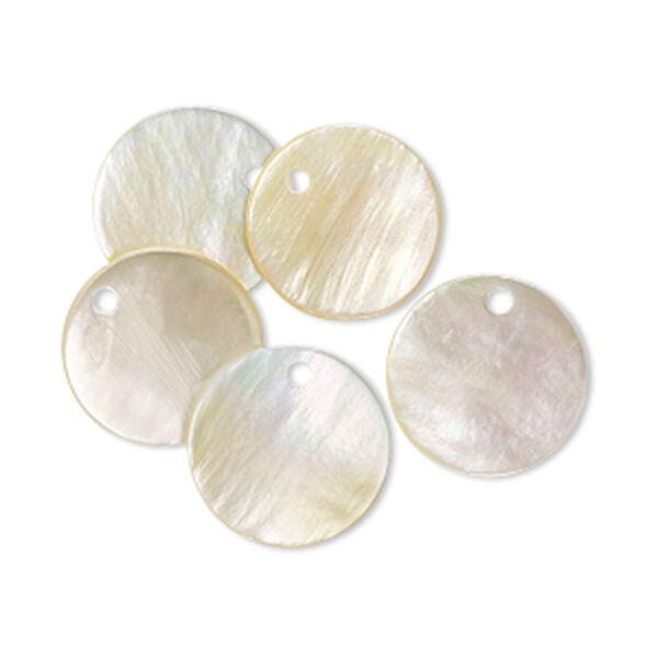 Drop, mother-of-pearl shell (bleached), 14mm round, Mohs hardness 3-1/2. Sold per pkg of 5. image number 0