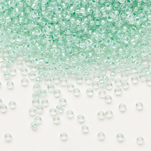 Seed bead, Miyuki, glass, pkg/250g, #11 rocaille, translucent mint pearl-lined glacier blue, (RR-3806).