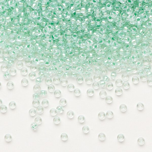 Seed bead, Miyuki, glass, pkg/250g, #11 rocaille, translucent mint pearl-lined glacier blue, (RR-3806). image number 0