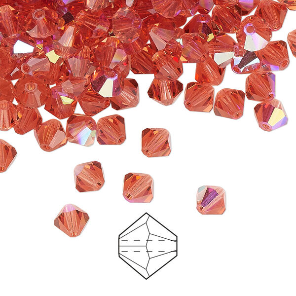 Bead 144pk padparadscha AB, Preciosa Czech crystal 5mm bicone image number 0