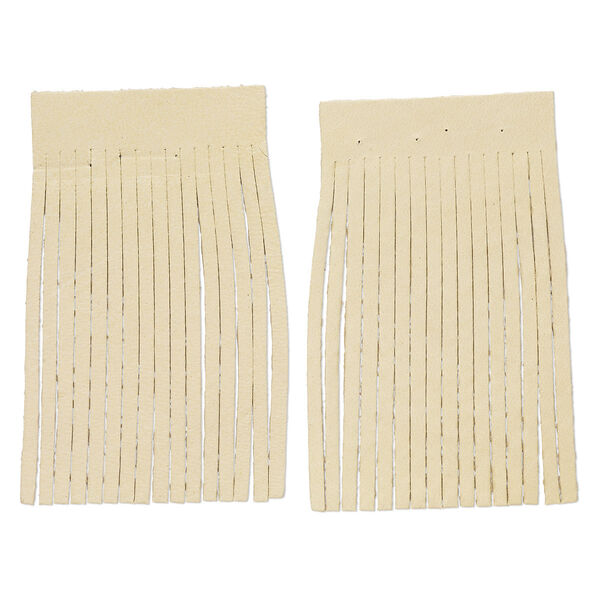 Component, Realeather®, deerskin leather (natural), buckskin, 3 x 2-inch fringe with 1/8 inch wide strips. Sold per pkg of 2. image number 0