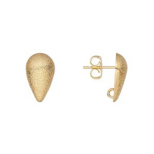Earstud 1pkg10 gold-plated, 14x8.5mm half-dome stardust teardrop / hidden open loop / earnuts, brass 5 pair