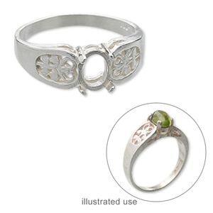 Ring, sterling silver, filigree band with 7x5mm 4-prong oval setting, size 7. Sold individually.