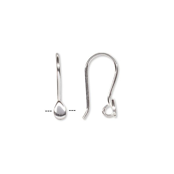 Ear wire fishhook 1pkg8 sterling silver, 17mm teardrop / open loop, 18-20 gauge 4 pair image number 0