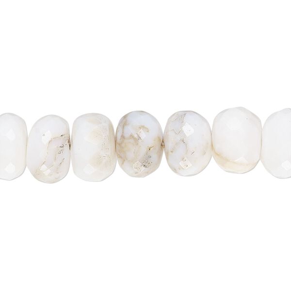 White opal 1pkg1, hand-cut faceted rondelle bead natural 14 inch 10x6mm-11x8mm image number 0