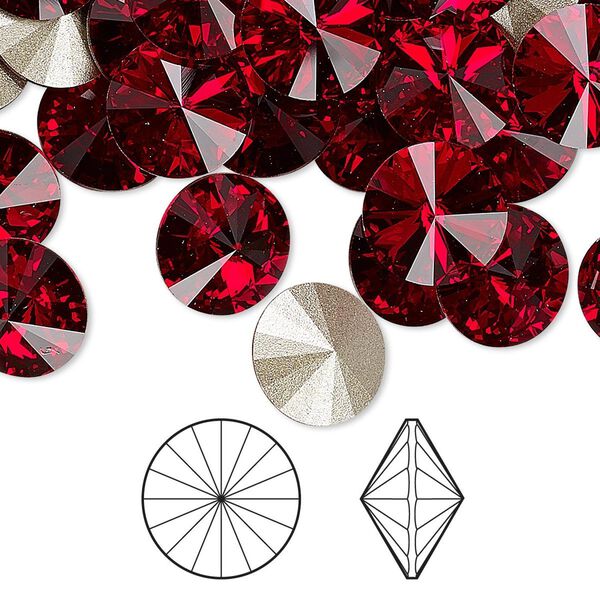 Chaton 288pk Siam foil back, Swarovski® 10.54-10.91mm rivoli SS47 1122 image number 0