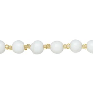Bead mix, glass, pkg/24 inch, 5-7mm center-drilled round, silver-lined opaque and transparent white and gold.