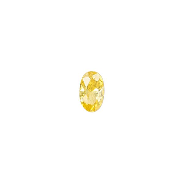Gem, cubic zirconia, topaz gold, 5x3mm faceted oval, Mohs hardness 8-1/2. Sold per pkg of 5. image number 0