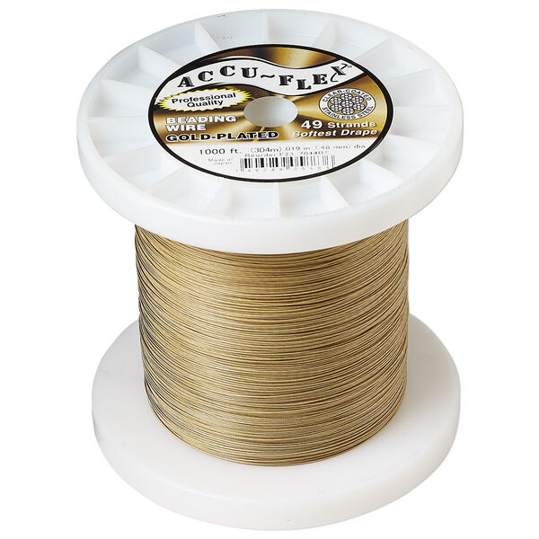 Beading wire, Accu-Flex®, nylon and 24Kt gold-plated stainless steel, clear, 49 strand, 0.019-inch diameter. Sold per 1,000-foot spool. image number 0