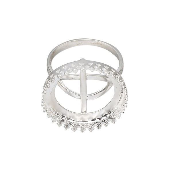 Ring, sterling silver, 21.5mm round with 20mm round cabochon bezel setting, size 9. Sold individually. image number 0