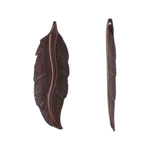 Focal, arang wood (natural), dark brown, 3-3/4 x 1-1/4 inch hand-carved side-drilled double-sided feather. Sold individually.