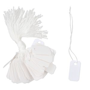 Tag, paper and cotton, white, 1 x 1/2 inch. Sold per pkg of 100.