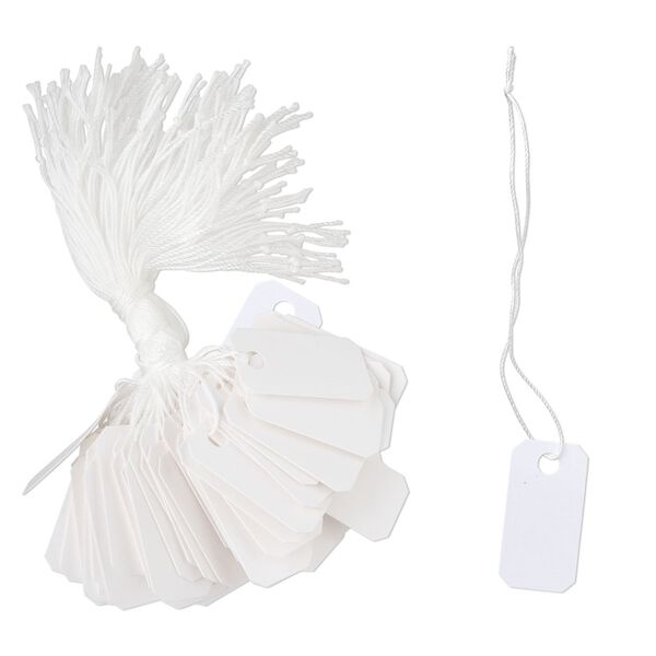 Tag, paper and cotton, white, 1 x 1/2 inch. Sold per pkg of 100. image number 0