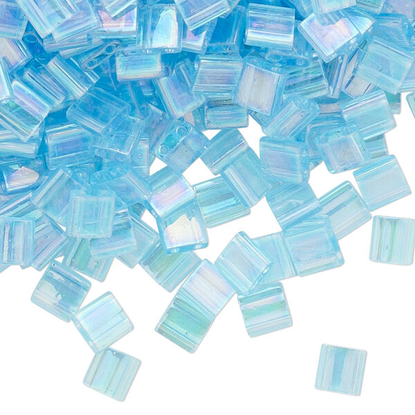 Seed bead, TILA®, glass, pkg/250g, 5mm full tila square, translucent rainbow light blue (TL-260). image number 0
