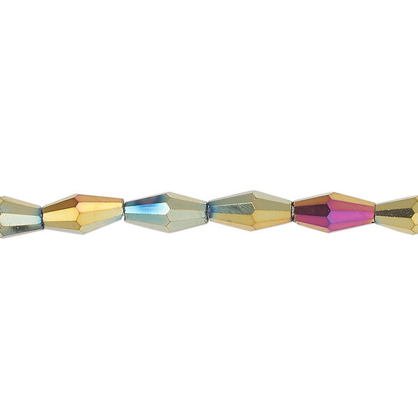 Bead, glass, crystal rose gold, 8.5x4mm long bicone. Sold per 15-1/2 to 16-inch strand. image number 0