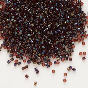 Seed bead, Delica®, glass, pkg/250g, #11 round, translucent garnet-lined luster ruby (DB-0297).