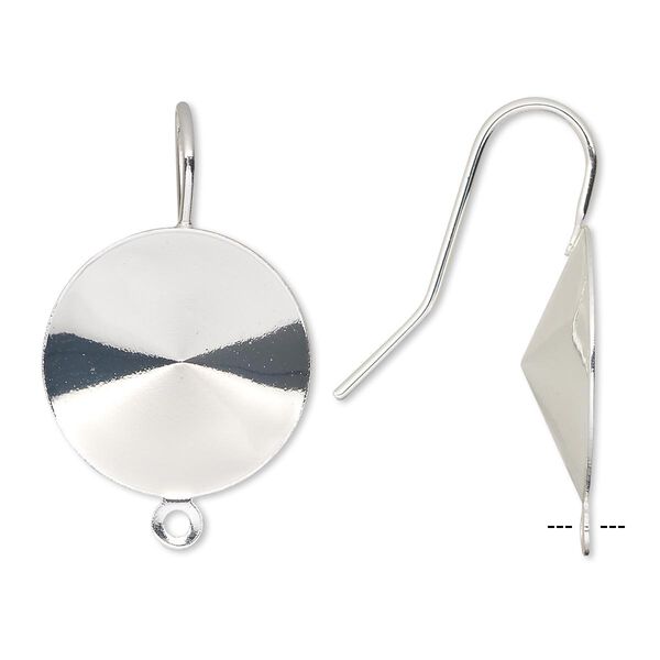 Ear wire, Almost Instant Jewelry®, silver-finished brass, 23mm fishhook with closed loop and 18mm rivoli glue-in setting, 18-20 gauge. Sold per pkg of 5 pairs. image number 0