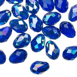 Bead Celestial Crystal® 1pkg40, 11X7.5mm-12X8mm teardrop / 66 facets, translucent cobalt AB