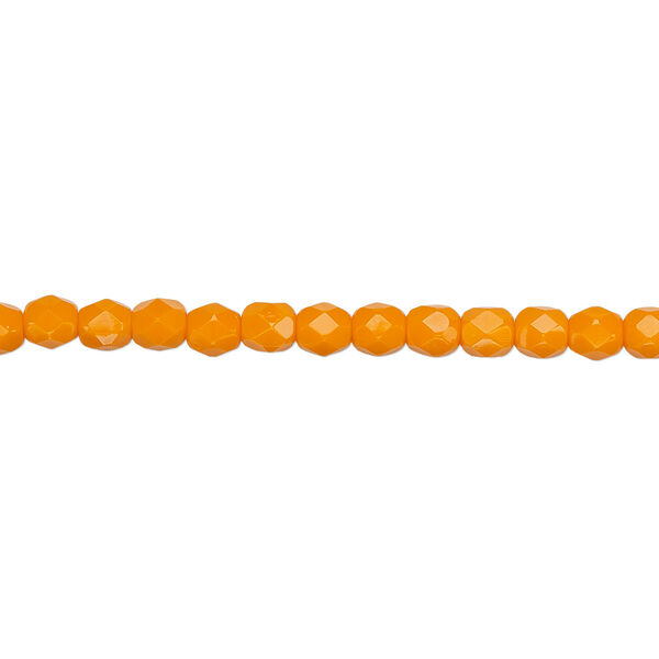 Bead, Czech fire-polished glass, opaque orange, 4mm faceted round. Sold per 15-1/2" to 16" strand, approximately 100 beads. image number 0