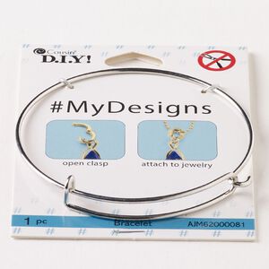 Bracelet, bangle, steel, pkg/1, silver finish, 8mm wide, 8 inches with hook clasp.