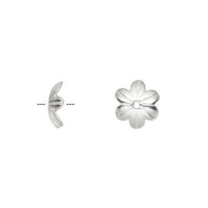 Bead cap, sterling silver, 10x2.5mm flower, fits 8-10mm bead. Sold per pkg of 4.