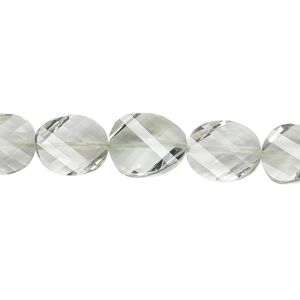 Green quartz 1pkg5, hand-cut faceted twisted flat oval bead natural 11x9mm