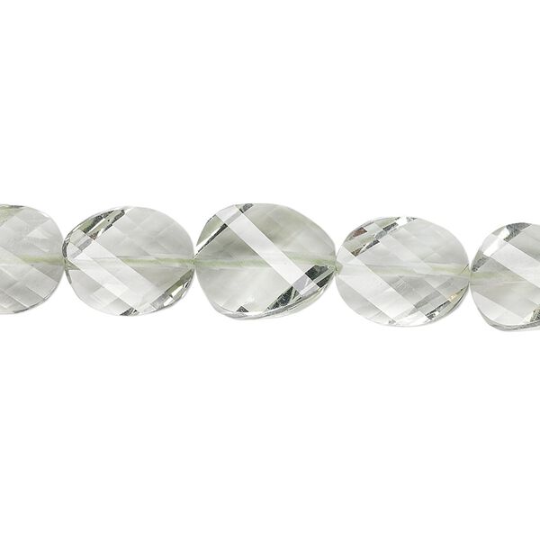 Green quartz 1pkg5, hand-cut faceted twisted flat oval bead natural 11x9mm image number 0