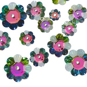 Margarita assortment 20pk crystal vitrail foil back, Celestial Crystal® 6-14mm flower bead