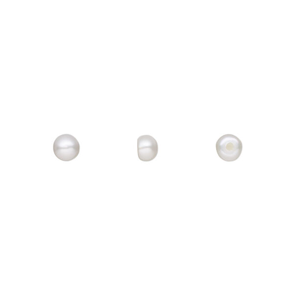 Pearl, cultured freshwater (bleached), white, 4-5mm half-drilled button, A grade, Mohs hardness 2-1/2 to 4. Sold per pkg of 2. image number 0